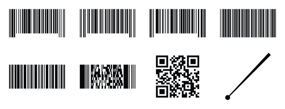 Various types of barcodes and QR code. A set of barcode and QR code vector design elements