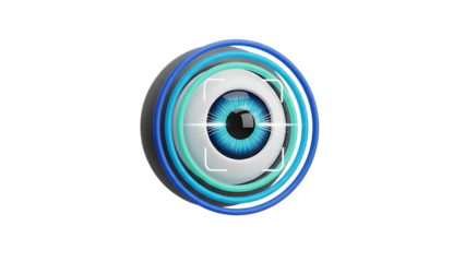 Glowing blue and white eye like object isolated on transparent background