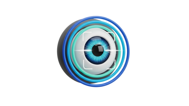 Glowing blue and white eye like object isolated on transparent background - Powered by Adobe