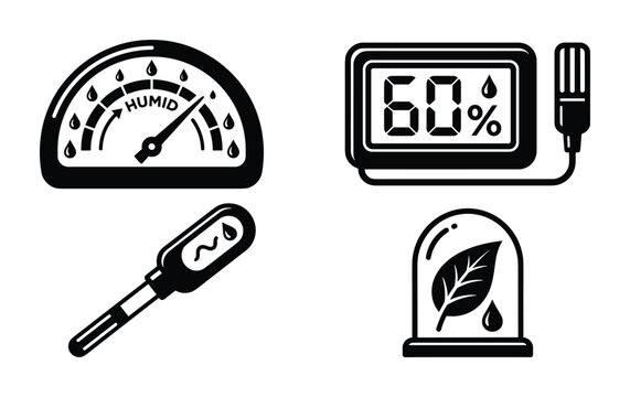 Vector illustration featuring humidity measurement tools: analog, digital and hygrometer instruments.