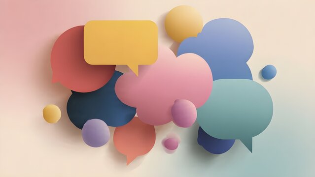 modern graphic illustration of abstract speech bubbles in  soft gradient background language diversity 