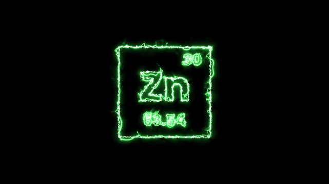 Zinc periodic table element animation isolated on black background