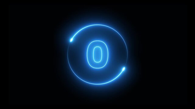 Neon circle 5 seconds countdown timer animation isolated on black background