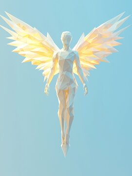 Polygonic Angel with Wings in Soft Pastel Background