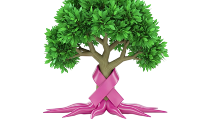 Tree with Pink Ribbon and Roots