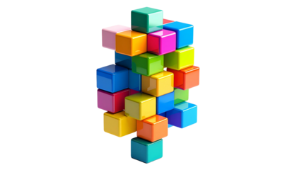 Colorful 3D cubes stacked artfully, creating a vibrant, geometric form