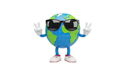 Cartoon Earth with Sunglasses and Peace Signs