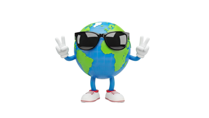 Cartoon Earth with Sunglasses and Peace Signs