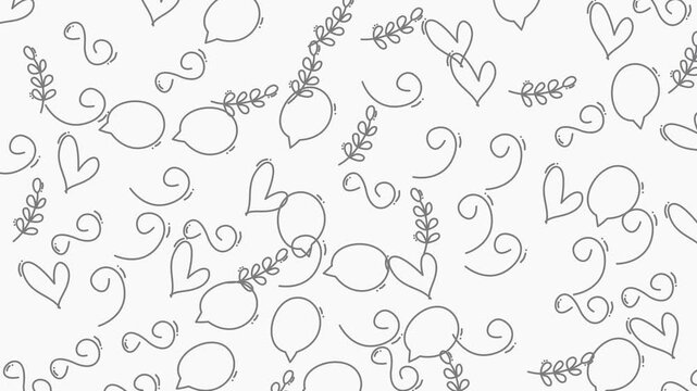 Pattern of lemons hearts swirls and leaf sprigs, perfect for summerthemed designs, stationery, packaging, and kitchen decor concepts.