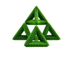 Bright green triangular structure on black background, resembling a fir tree