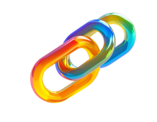 Colorful, glossy chain links on black background. Abstract, connected