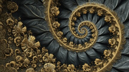 Obraz premium Intricate Spiral Pattern with Gold and Dark Leaf Design