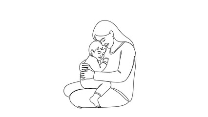 Fototapeta premium A loving mother gently embraces her sleeping child, showcasing an unbreakable bond isolated on white background