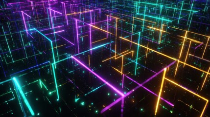 Fototapeta premium Futuristic Abstract Digital Landscape with Neon Grid Patterns