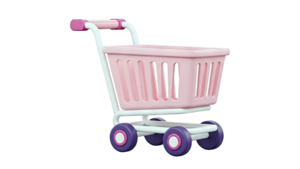 Pink 3D Shopping Cart with Purple Wheels