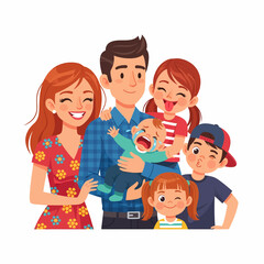 Happy Cartoon Family with Five Members.