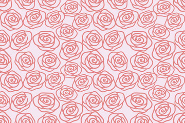 Fototapeta premium Red Rose outline seamless pattern. Spring floral vector illustration for fashion, textile, fabric, decoration.Valentine's Day.