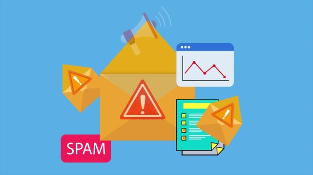 Email Marketing Mistakes Concept Illustration with Warning Icons, Spam Label, and Declining Performance Analytics