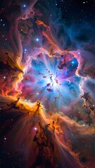 Obraz premium A vibrant nebula with swirling clouds of gas and dust