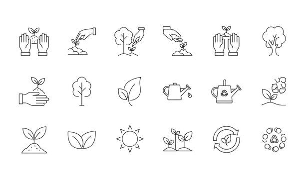 Nature gardening editable line icon set flat vector isolated on transparent background