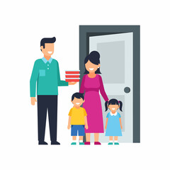 Fototapeta premium Family of Four Standing Near Doorway.