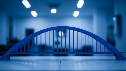 Blue Bridge Model on White Surface with Blue Lighting