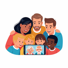 Fototapeta premium Diverse Family Watching Tablet Together Smiling.