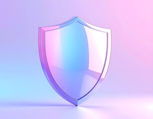 Glossy, transparent shield with a gradient backdrop, 3D render