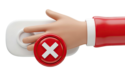 3D Rendered Hand with Red 'X' Mark Symbol