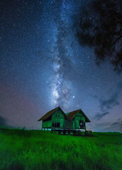 Night landscapes with beautiful starry sky and Milky way and Stars and Aurora