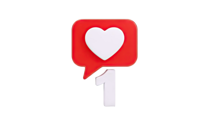 Red notification bubble with heart and number 1