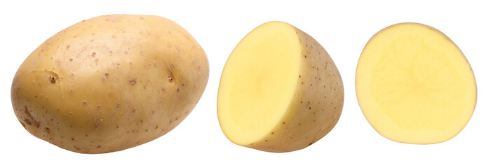 Potatoes, halves and slices isolated, transparent PNG, PNG format