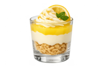 Layered lemon dessert parfait with mint and crumble