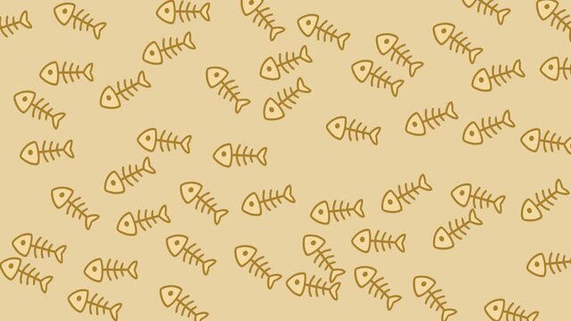 Seamless fish bone doodle pattern on soft pastel background with playful hand-drawn style, ideal for wallpapers, packaging, branding, and creative designs.