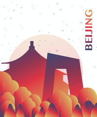 Beijing, China gradient futuristic poster. Vector landmark abstract silhouette graphic for brochure, vertical page, booklet, cover