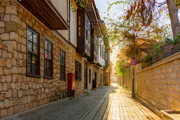 Naklejka premium Old Ottoman houses in the narrow streets of Antalya Old Town Kaleici district