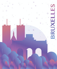 Brussels, Belgium gradient futuristic poster. Vector landmark abstract silhouette graphic for brochure, vertical page, booklet, cover