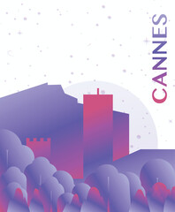 Cannes, France gradient futuristic poster. Vector landmark abstract silhouette graphic for brochure, vertical page, booklet, cover