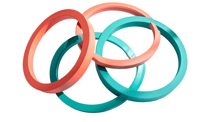 Intertwined, colorful, 3D rings in a complex, overlapping design on black