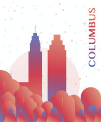 Columbus, Ohio USA gradient futuristic poster. Vector landmark abstract silhouette graphic for brochure, vertical page, booklet, cover