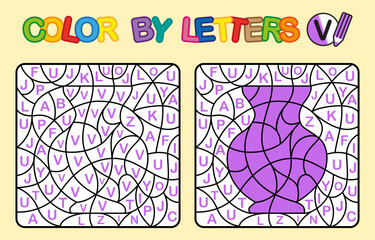 Color by letter V. Coloring Vase. Puzzle game for children education