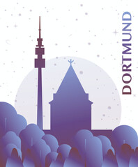Dortmund, Germany gradient futuristic poster. Vector landmark abstract silhouette graphic for brochure, vertical page, booklet, cover