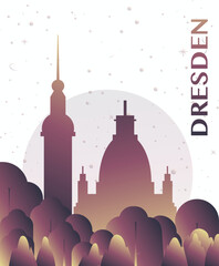 Dresden, Germany gradient futuristic poster. Vector landmark abstract silhouette graphic for brochure, vertical page, booklet, cover