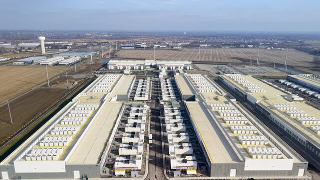 Aerial view of Massive newly constructed modern new AI data center in Plain city, Ohio.