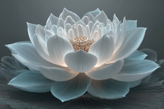A subtle white lotus pattern with soft petals over a light gray field, displaying fine lines and textures