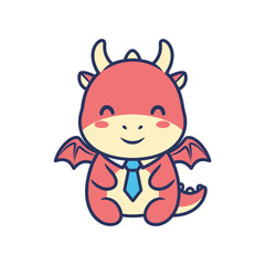 Obraz premium Cartoon Dragon Illustration with Tie