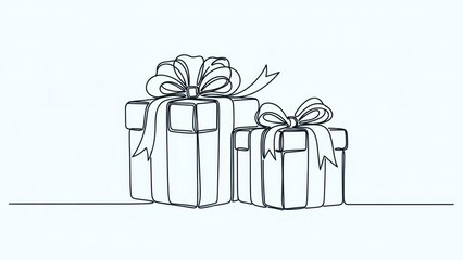 Elegant continuous line art of stacked gift boxes conveying celebration and giving joyfully