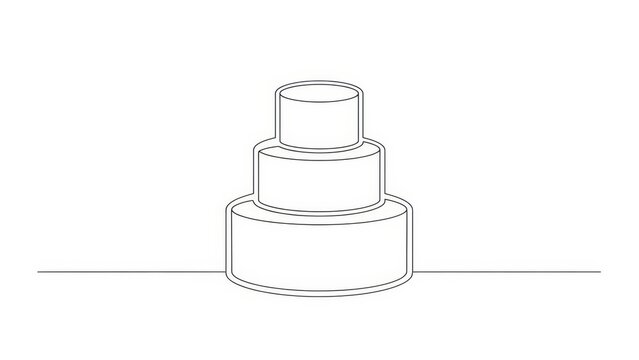 Elegant tiered cake illustration in continuous line art for bakery and event design