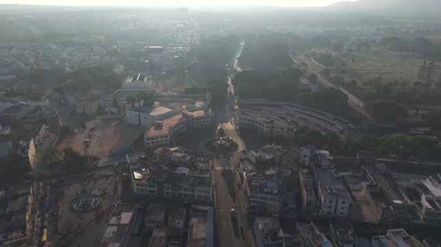 Aerial view of KR Circle in Mysuru (Mysore) City, Karnataka, India