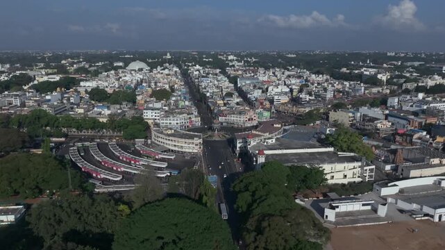 Aerial view of KR Circle in Mysuru (Mysore) City, Karnataka, India